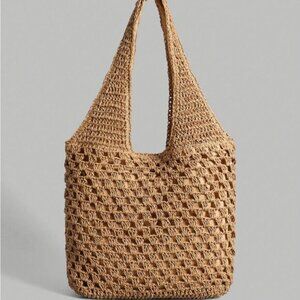 Hollow Straw Wovan Shoulder Bag Large Brown